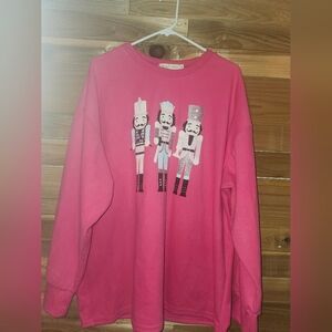Grace + Emma Bubble Gum Pink Nutcracker Pullover 3xl
